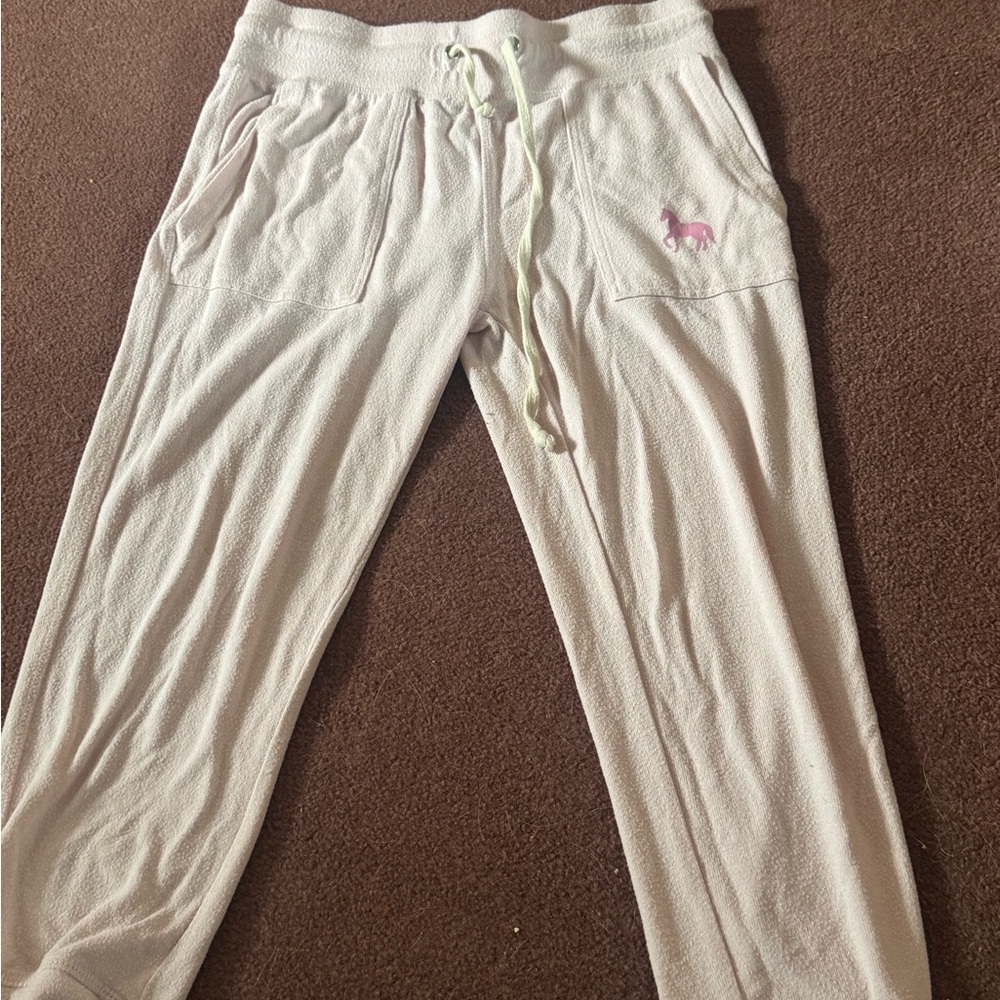 Cream Jogger Pants with Pink Logo